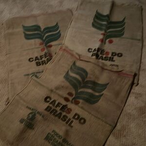 Three Burlap Coffee bags.